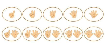 conjunto de iconos de conteo de dedos para la educación. manos con dedos. vector