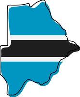 Stylized outline map of Botswana with national flag icon. Flag color map of Botswana vector illustration.