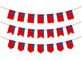 Samoa flag on the ropes on white background. Set of Patriotic bunting flags. Bunting decoration of Samoa flag vector