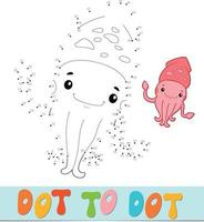 Dot to dot puzzle. Connect dots game. squid vector illustration