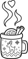 Christmas coloring book or page. Cup black and white vector illustration