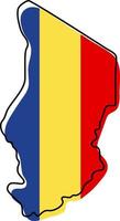 mapa de contorno estilizado de chad con icono de bandera nacional. mapa de color de la bandera de la ilustración de vector de Chad.