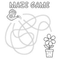 Maze puzzle game for children. Outline maze or labyrinth. Find path game with flower. vector