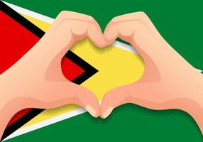 bandera de guyana y forma de corazón de mano vector