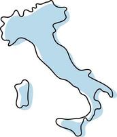 Stylized simple outline map of Italy icon. Blue sketch map of Italy vector illustration