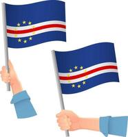 icono de la bandera de cabo verde en la mano vector