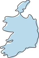 Stylized simple outline map of Ireland icon. Blue sketch map of Ireland vector illustration