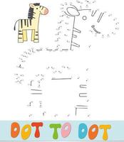 Dot to dot puzzle for children. Connect dots game. Zebra vector illustration