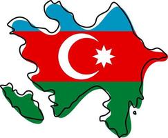 Stylized outline map of Azerbaijan with national flag icon. Flag color map of Azerbaijan vector illustration.