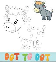 Dot to dot puzzle. Connect dots game. bull vector illustration