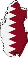 Stylized outline map of Qatar with national flag icon. Flag color map of Qatar vector illustration.