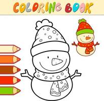 Coloring book or page for kids. Christmas snowman black and white vector illustration