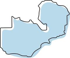 Stylized simple outline map of Zambia icon. Blue sketch map of Zambia vector illustration