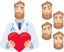 doctor holding red heart - set vector