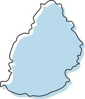 Stylized simple outline map of Mauritius icon. Blue sketch map of Mauritius vector illustration