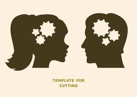 Template for laser cutting, wood carving, paper cut. Silhouettes for cutting. Woman and Man head vector stencil.