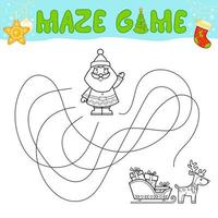 Christmas Maze puzzle game for children. Outline maze or labyrinth. Find path game with christmas Santa claus. vector