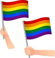 icono de la bandera lgbt en la mano vector