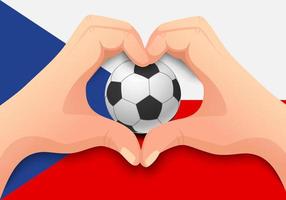 Balón de fútbol de República Checa y forma de corazón de mano vector