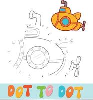Dot to dot puzzle. Connect dots game. Submarine vector illustration