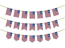 Liberia flag on the ropes on white background. Set of Patriotic bunting flags. Bunting decoration of Liberia flag vector