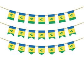 Saint Vincent and the Grenadines flag on the ropes on white background. Set of Patriotic bunting flags. Bunting decoration of Saint Vincent and the Grenadines flag vector