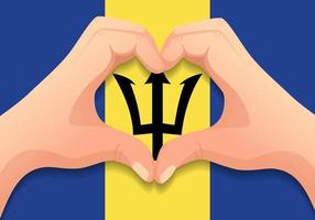 bandera de barbados y forma de corazón de mano vector