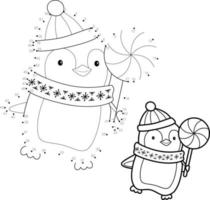 Dot to dot Christmas puzzle for children. Connect dots game. Christmas penguin vector