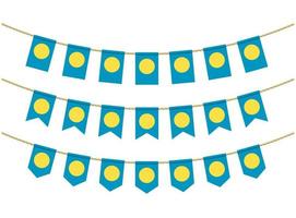 Palau flag on the ropes on white background. Set of Patriotic bunting flags. Bunting decoration of Palau flag vector