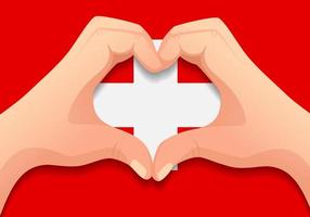 bandera suiza y forma de corazón de mano vector