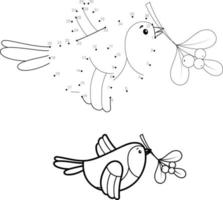 Dot to dot Christmas puzzle for children. Connect dots game. Bird vector