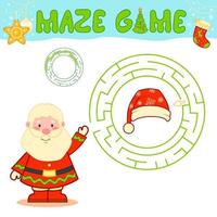 juego de rompecabezas de laberinto navideño para niños. laberinto circular o juego de laberinto con santa claus. vector