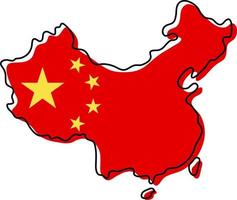 Stylized outline map of China with national flag icon. Flag color map of China vector illustration.