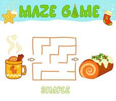 Christmas Maze puzzle game for children. Simple Maze or labyrinth game with Christmas cake. vector