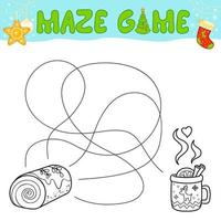 Christmas Maze puzzle game for children. Outline maze or labyrinth. Find path game with christmas cake. vector