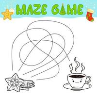 Christmas Maze puzzle game for children. Outline maze or labyrinth. Find path game with christmas cookie. vector