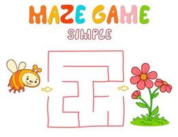 Simple Maze puzzle game for children. Color simple maze or labyrinth game with bee. vector