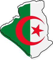 Stylized outline map of Algeria with national flag icon. Flag color map of Algeria vector illustration.