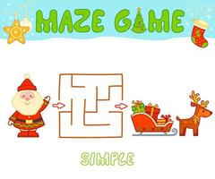 juego de rompecabezas de laberinto navideño para niños. simple juego de laberinto o laberinto con navidad santa claus. vector