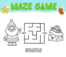 Christmas Maze puzzle game for children. Simple outline maze or labyrinth game with Santa claus. vector