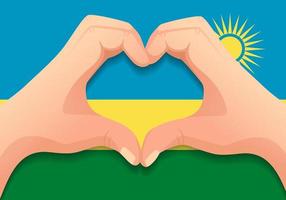 Rwanda flag and hand heart shape vector