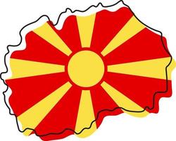 Stylized outline map of Macedonia with national flag icon. Flag color map of Macedonia vector illustration.