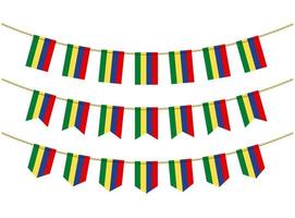 Mauritius flag on the ropes on white background. Set of Patriotic bunting flags. Bunting decoration of Mauritius flag vector