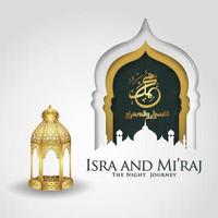 Al-Isra wal Mi'raj. Translate Night journey of Prophet Muhammad  Vector Illustration For greeting card Templates