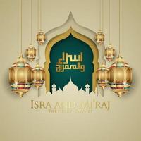 Al-Isra wal Mi'raj. Translate Night journey of Prophet Muhammad  Vector Illustration For greeting card Templates