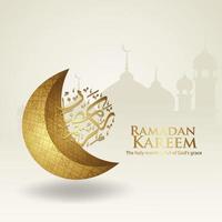 Design greeting card ramadan moment  with Luxurious arabic calligraphy,  crescent moon, traditional lantern and mosque pattern texture islamic background template. vector