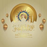 Muharram calligraphy Islamic and happy new hijri year greeting card template vector