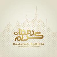 Design greeting card ramadan moment  with Luxurious arabic calligraphy,  crescent moon, traditional lantern and mosque pattern texture islamic background template. vector