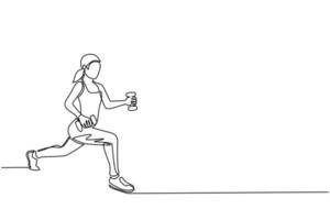 Single one line drawing woman in tracksuit doing exercises in gym. Female doing squats at gym. Fitness class for girl. Sports training for woman. Healthy lifestyle. Continuous line draw design vector