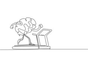 Continuous one line drawing brain working out on a treadmill. Work on yourself. Brain workout on a treadmill. Mental exercise. Education concept. Single line draw design vector graphic illustration